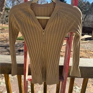 Vintage Slim Ribbed Zip-Front Cardigan